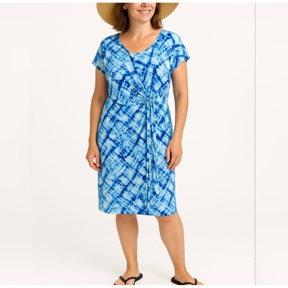 Spence Dress Womens Sz L Blue Tie-Dye Knotted Scoop Neck Casual Summer Beach Sea